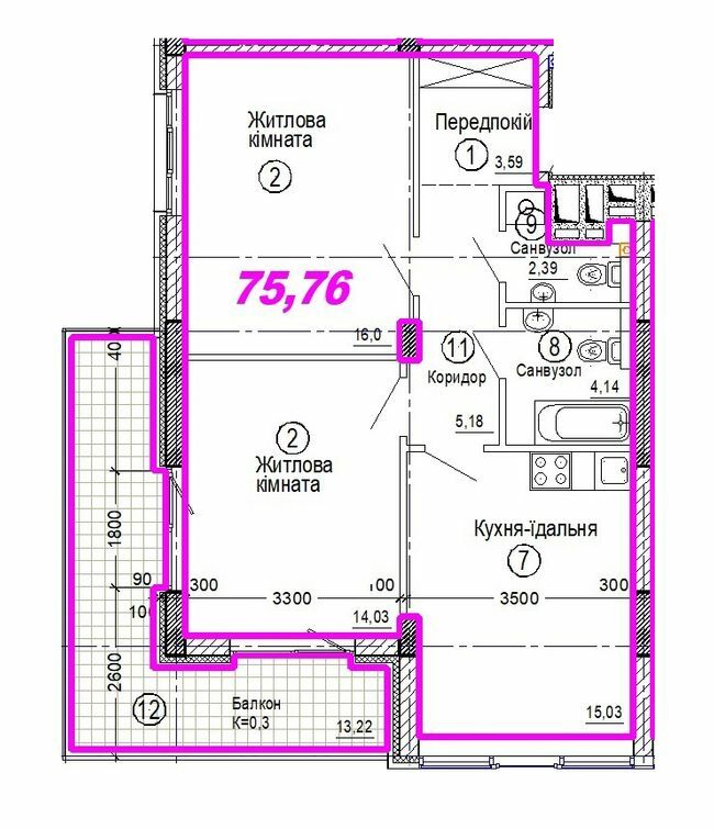 2-кімнатна 75.76 м² в ЖК Favorit від 31 600 грн/м², Дніпро