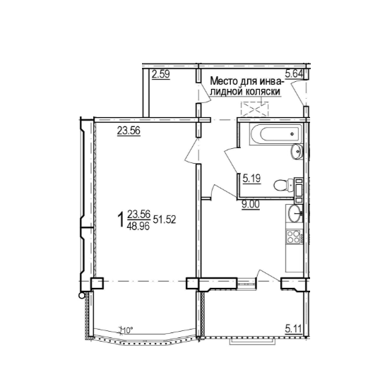 1-комнатная 48.96 м² в ЖК на ул. Дагаева, 3 от застройщика, пгт Песочин