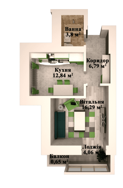 1-комнатная 44.96 м² в ЖК Caramel Residence от застройщика, Луцк