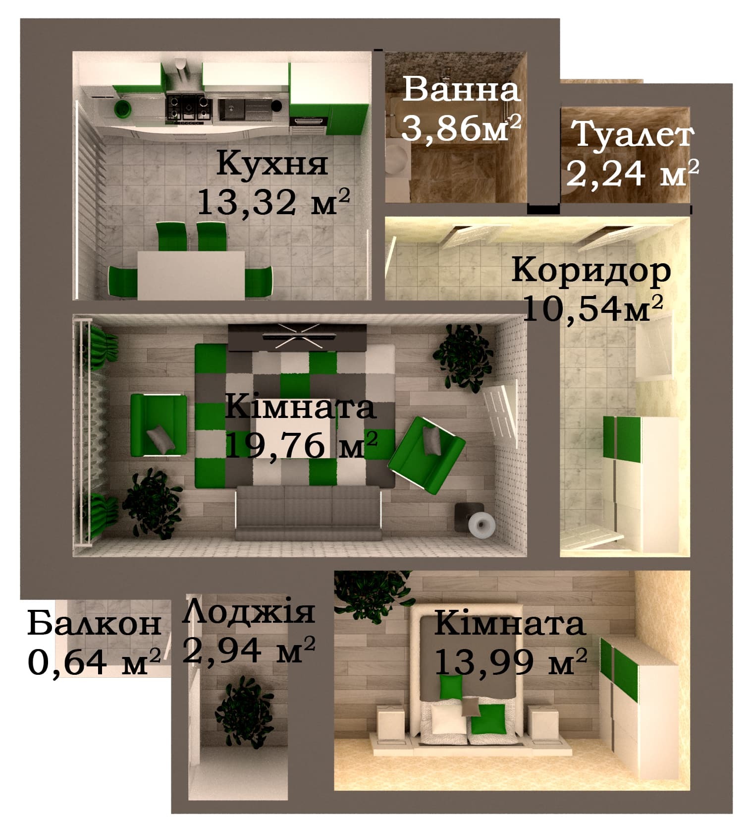 2-комнатная 67.29 м² в ЖК Caramel Residence от 19 000 грн/м², Луцк