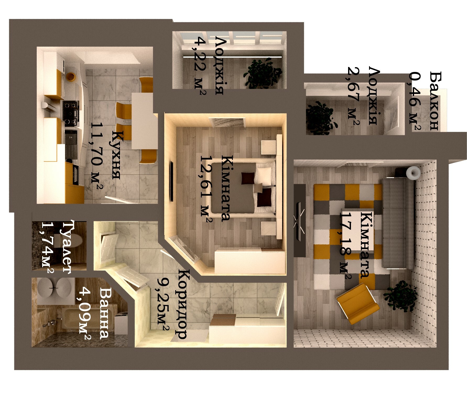 2-кімнатна 63.92 м² в ЖК Caramel Residence від 18 300 грн/м², Луцьк