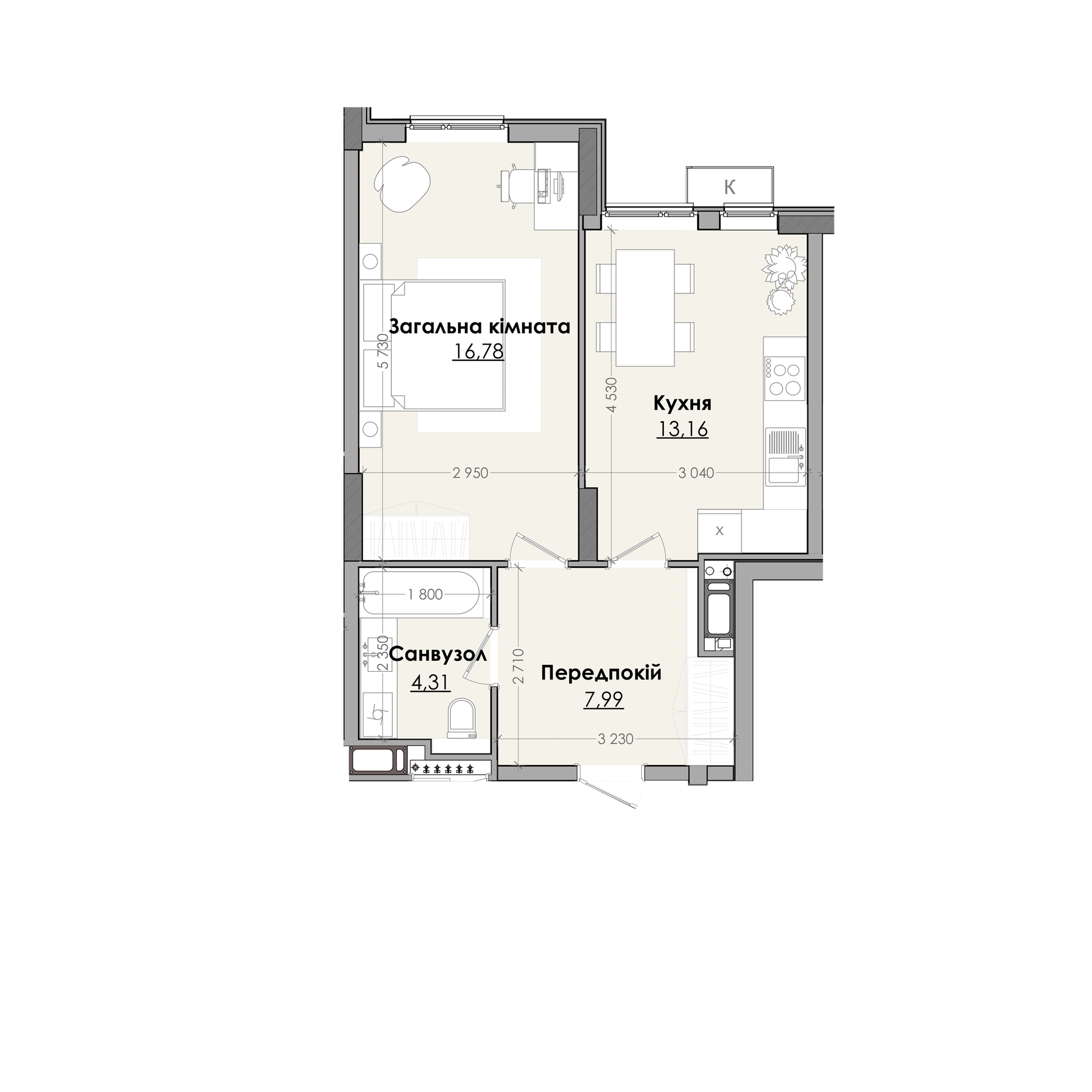 1-комнатная 42.24 м² в ЖК Millennium от 14 500 грн/м², г. Любомль