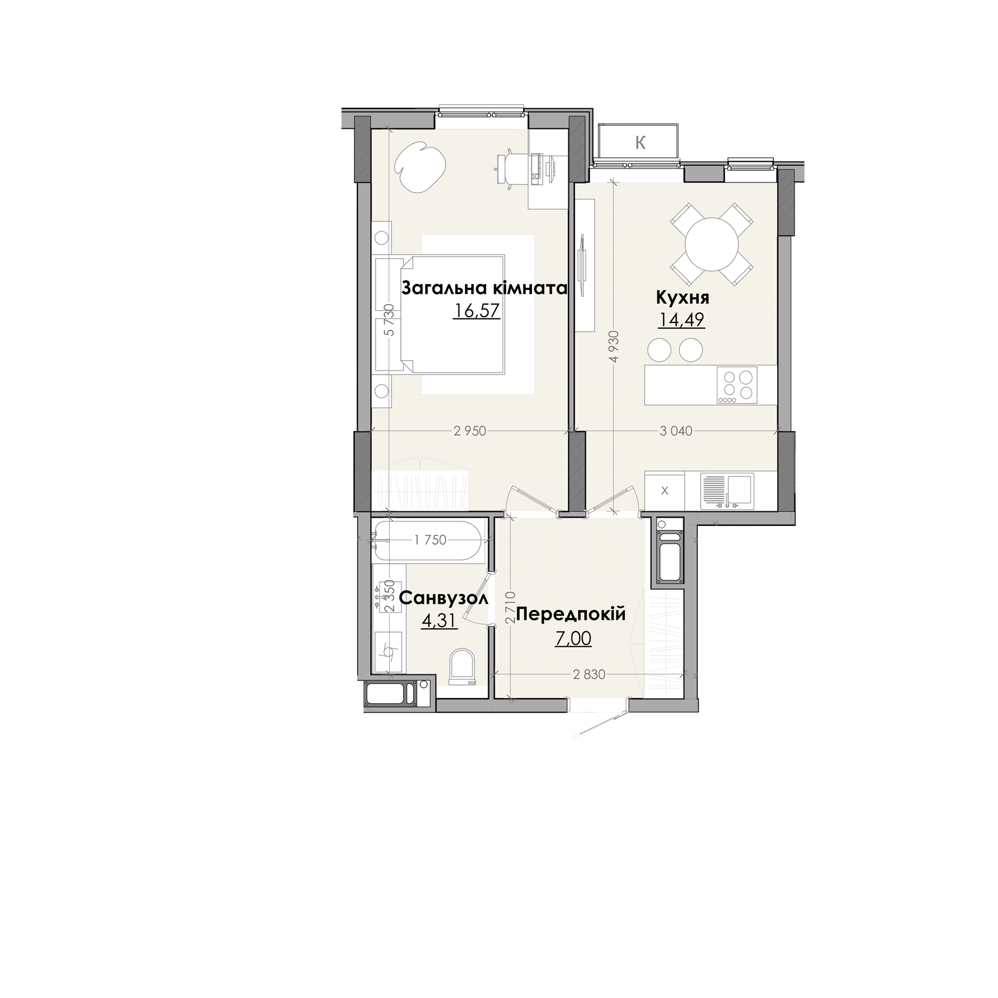 1-комнатная 42.37 м² в ЖК Millennium от 13 700 грн/м², г. Любомль