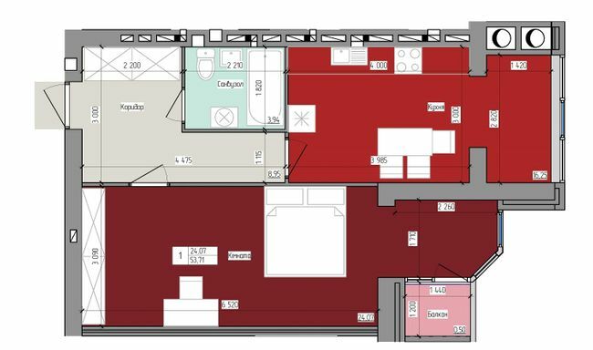 1-комнатная 53.71 м² в ЖК Атлант от 15 000 грн/м², Луцк