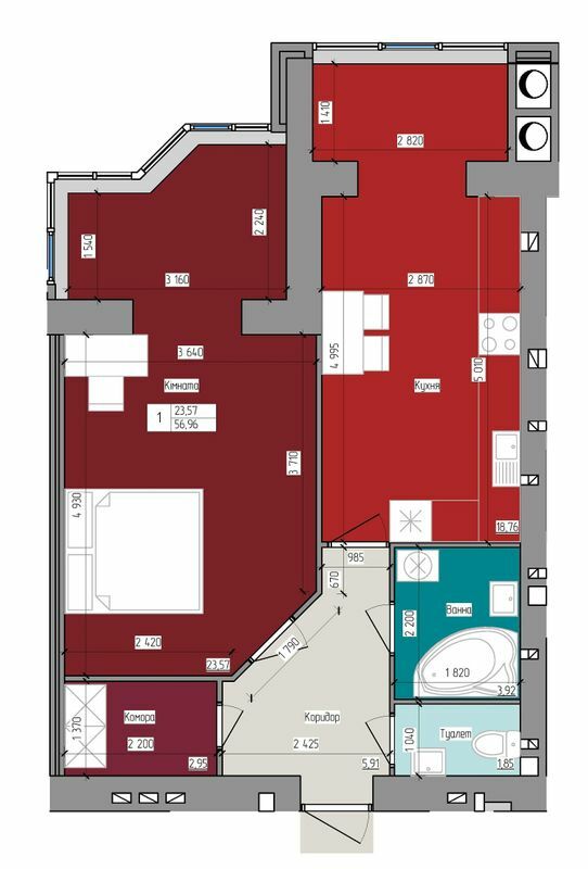 1-комнатная 56.96 м² в ЖК Атлант от 15 000 грн/м², Луцк