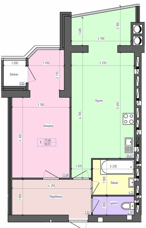 1-кімнатна 58.51 м² в ЖК Атлант від 14 000 грн/м², Луцьк