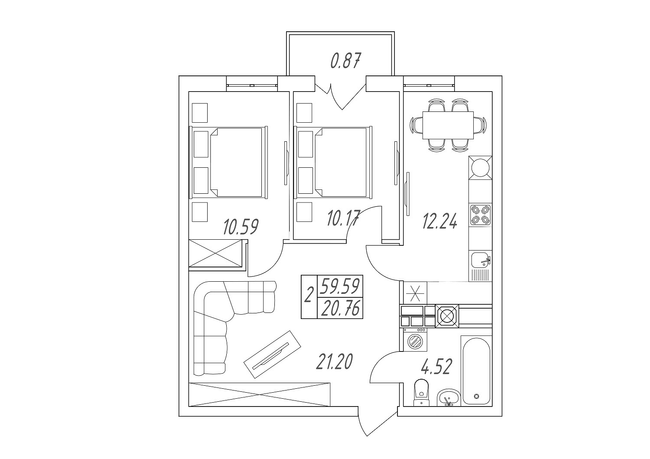 2-комнатная 59.59 м² в ЖК Британия Hall от 21 500 грн/м², Луцк