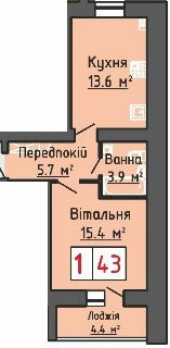 1-комнатная 43 м² в ЖК Васильковый дом от 15 000 грн/м², с. Липины