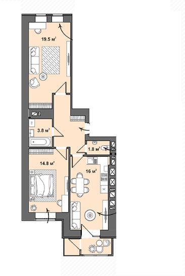 2-кімнатна 65.6 м² в ЖК Dream Town від забудовника, Луцьк