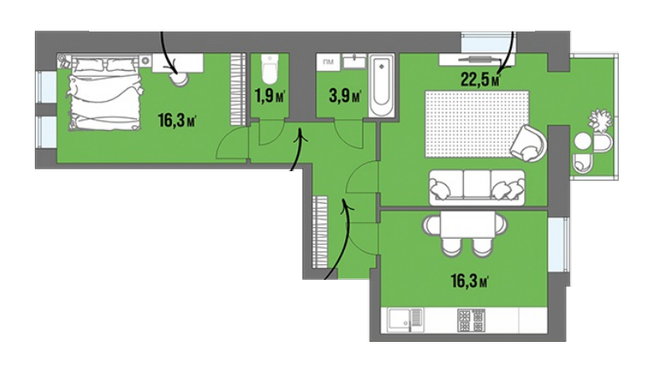 2-комнатная 68.5 м² в ЖК Dream Town от 14 250 грн/м², Луцк