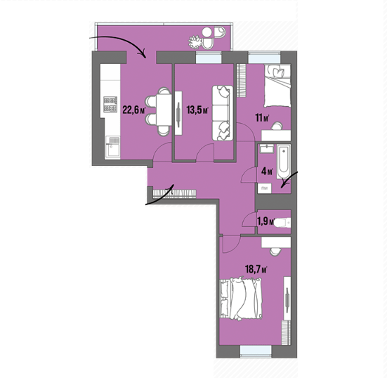 3-кімнатна 82.3 м² в ЖК Dream Town від 15 550 грн/м², Луцьк