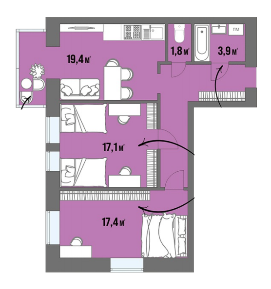 2-кімнатна 70 м² в ЖК Dream Town від 14 250 грн/м², Луцьк