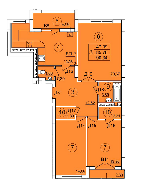 3-кімнатна 90.34 м² в ЖК Варшавський від 12 000 грн/м², м. Ковель