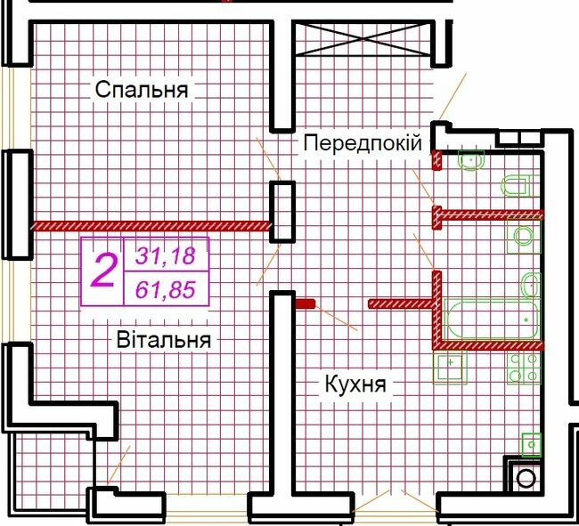 2-кімнатна 61.85 м² в ЖК Сімейна фортеця. Щастя від забудовника, с. Струмівка