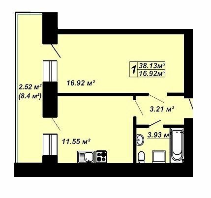 1-комнатная 38.13 м² в ЖК Сафрон от 14 000 грн/м², Луцк