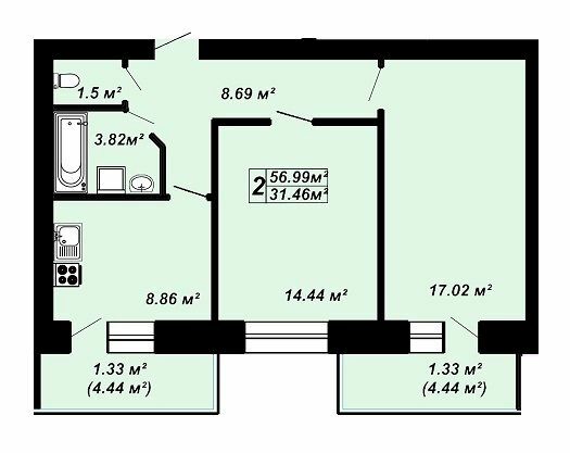 2-комнатная 56.99 м² в ЖК Сафрон от 14 800 грн/м², Луцк