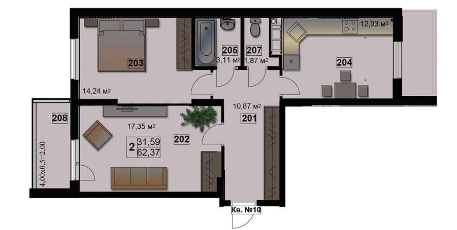 2-кімнатна 62.37 м² в ЖК Абрикос від 14 500 грн/м², Житомир