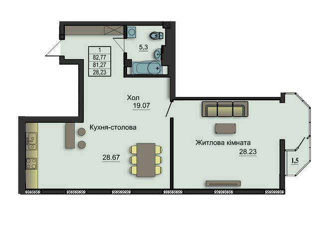 1-кімнатна 82.77 м² в ЖК Прем`єр Холл від 13 400 грн/м², Житомир