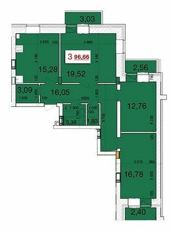 3-комнатная 96.66 м² в ЖК Олимпийский от застройщика, Житомир