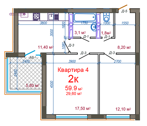 2-комнатная 59.9 м² в ЖК Княжий от 16 500 грн/м², Житомир