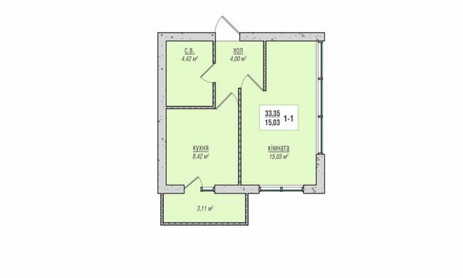 1-кімнатна 33.35 м² в ЖК Зелений квартал від 13 500 грн/м², м. Новоград-Волинський