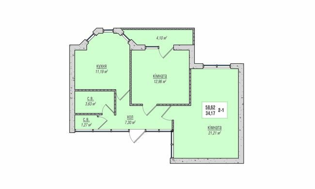 2-комнатная 58.62 м² в ЖК Зеленый квартал от 13 500 грн/м², г. Новоград-Волынский