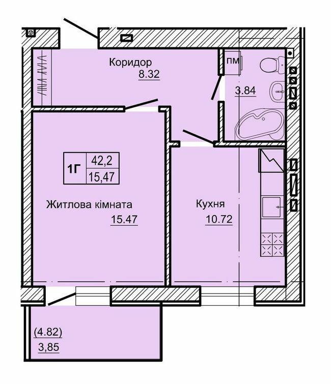 1-кімнатна 42.2 м² в ЖК Новоградський від 14 400 грн/м², м. Новоград-Волинський