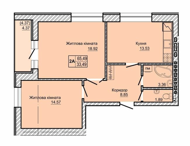 2-комнатная 65.49 м² в ЖК Новоградский от 12 500 грн/м², г. Новоград-Волынский