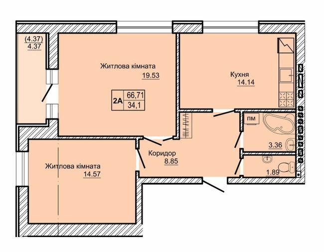 2-комнатная 66.71 м² в ЖК Новоградский от 12 500 грн/м², г. Новоград-Волынский