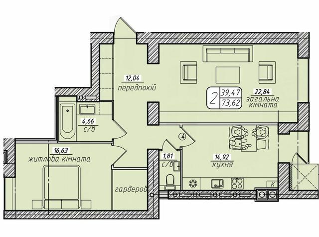 2-кімнатна 73.62 м² в ЖК Західний від 16 500 грн/м², Вінниця