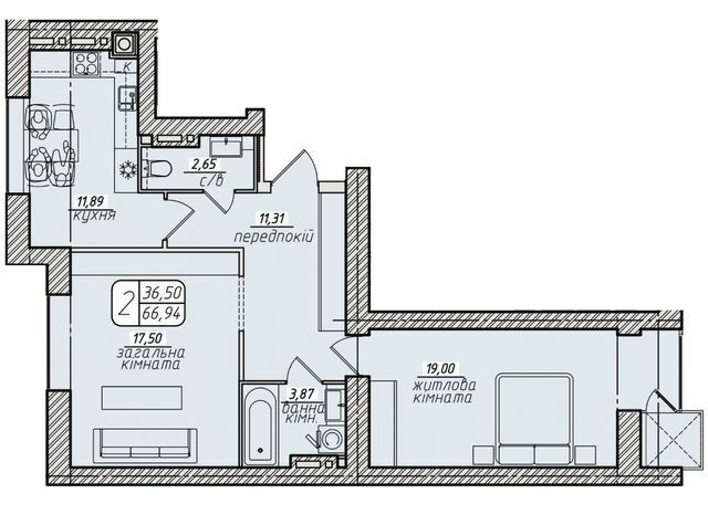 2-кімнатна 66.94 м² в ЖК Західний від 21 000 грн/м², Вінниця