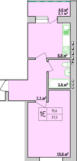 1-комнатная 37.5 м² в ЖК Учительський от 14 950 грн/м², Винница