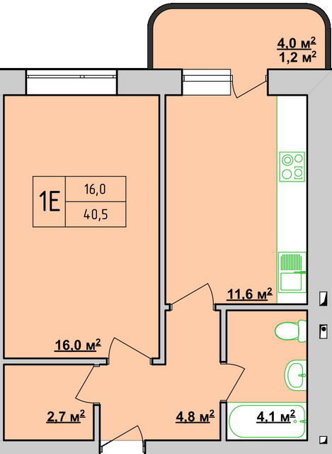 1-комнатная 40.5 м² в ЖК Учительський от 14 950 грн/м², Винница