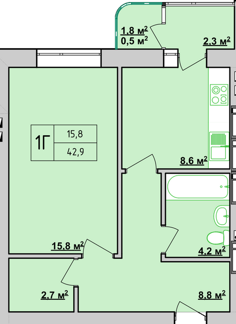 1-кімнатна 42.9 м² в ЖК Учительський від 14 950 грн/м², Вінниця