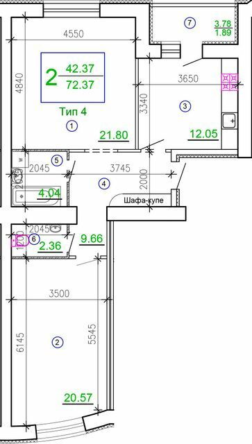 2-комнатная 72.37 м² в ЖМ Подолье от 19 650 грн/м², Винница