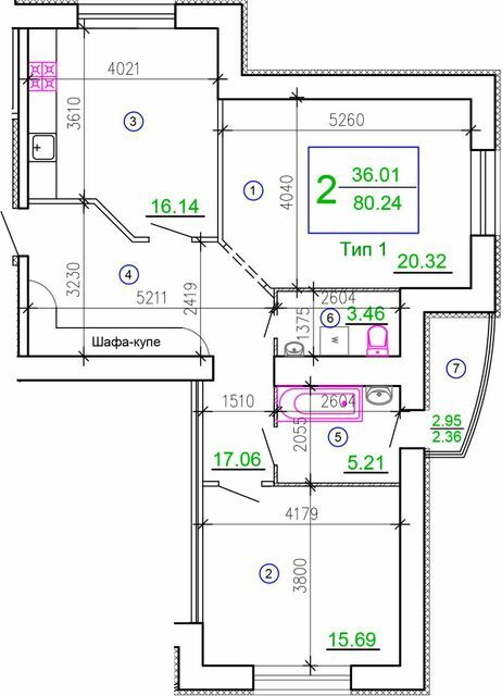 2-комнатная 80.24 м² в ЖМ Подолье от 19 650 грн/м², Винница