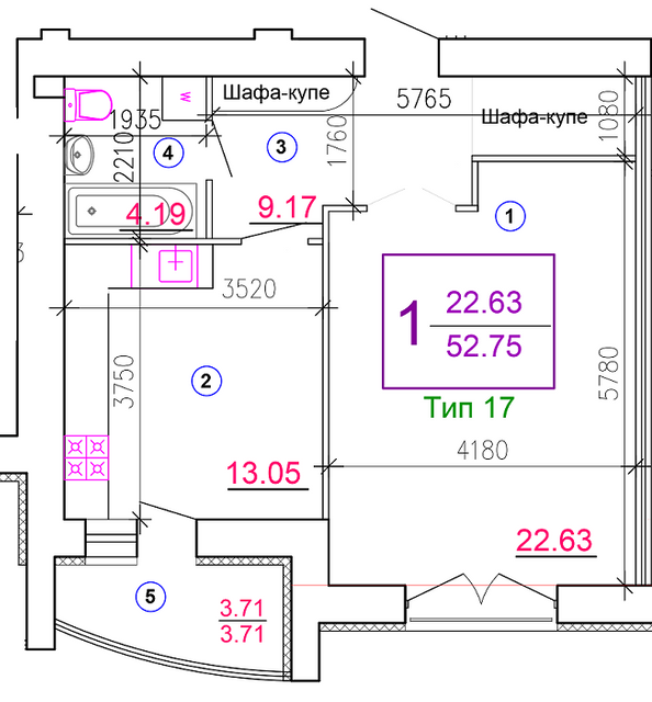 1-комнатная 52.75 м² в ЖМ Подолье от застройщика, Винница