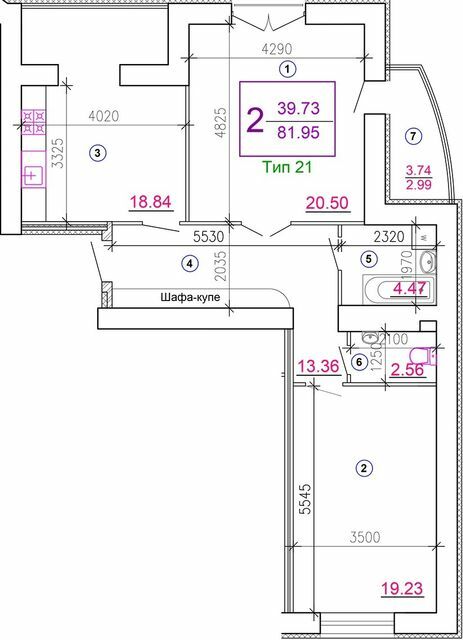 2-комнатная 81.95 м² в ЖМ Подолье от 19 650 грн/м², Винница