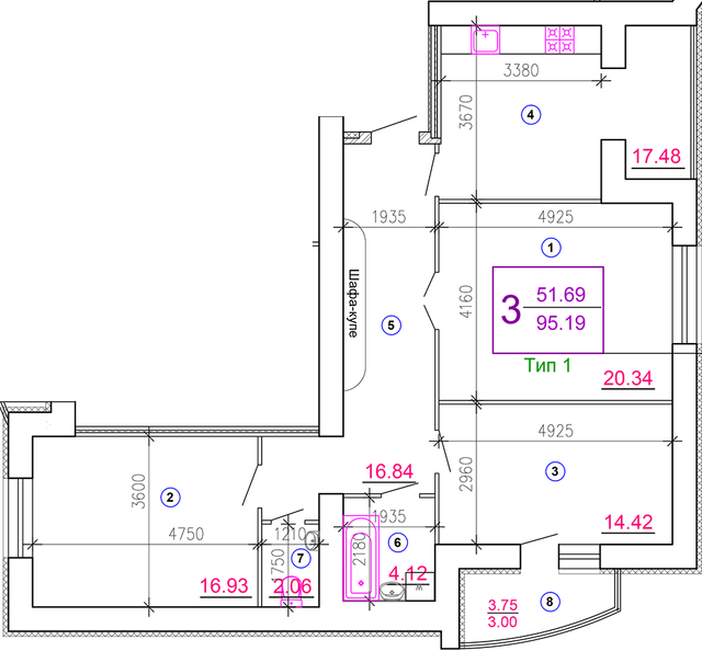 3-кімнатна 95.19 м² в ЖМ Поділля від 18 800 грн/м², Вінниця