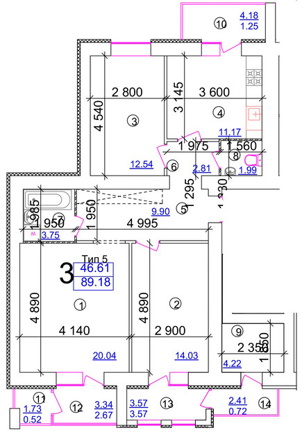 3-кімнатна 89.18 м² в Мкрн Академічний від 14 150 грн/м², Вінниця