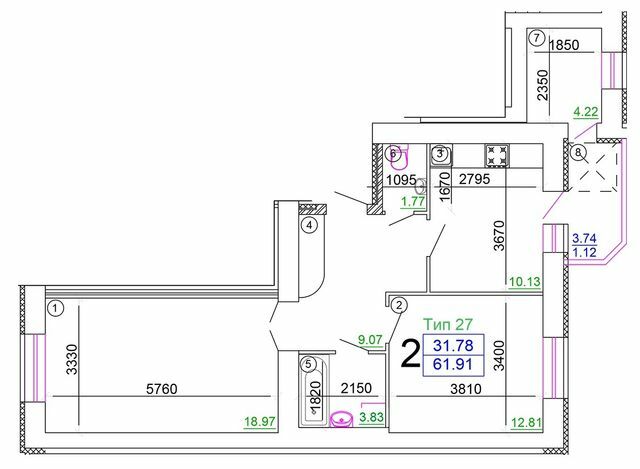 2-комнатная 59.19 м² в Мкрн Академический от 15 250 грн/м², Винница