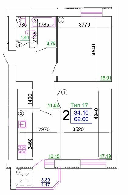 2-комнатная 62.6 м² в Мкрн Академический от 15 250 грн/м², Винница