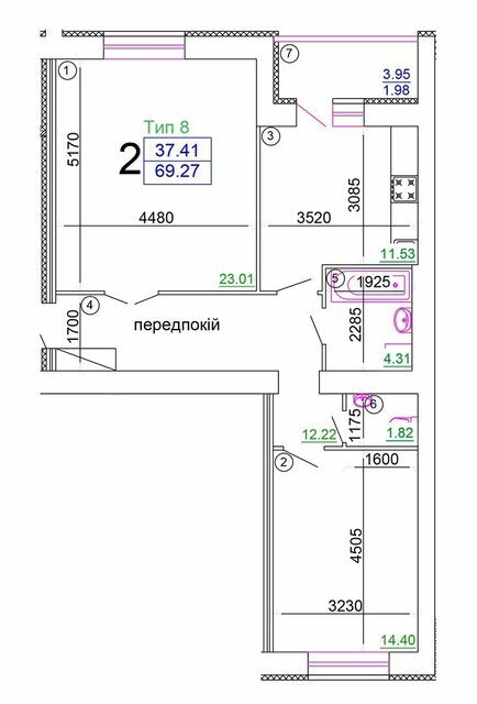 2-кімнатна 69.27 м² в Мкрн Академічний від 15 250 грн/м², Вінниця