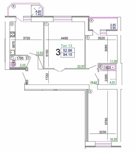 3-кімнатна 94.15 м² в Мкрн Академічний від 16 500 грн/м², Вінниця