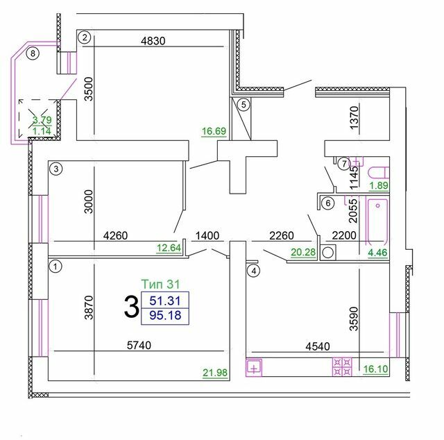 3-комнатная 95.18 м² в Мкрн Академический от 16 500 грн/м², Винница