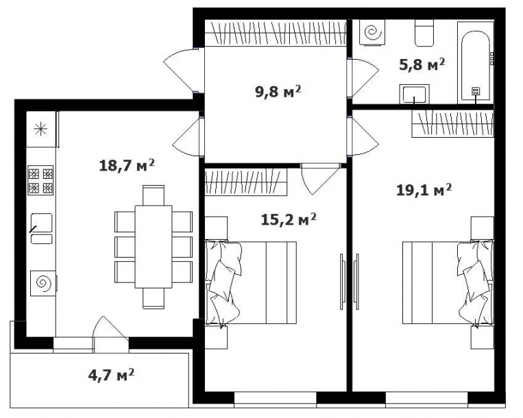 2-кімнатна 69 м² в ЖК Карпатського від 21 950 грн/м², с. Минай