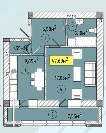 1-комнатная 47.6 м² в ЖК Modern от 19 150 грн/м², Ужгород