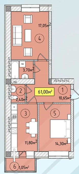 2-комнатная 61 м² в ЖК Modern от 19 700 грн/м², Ужгород