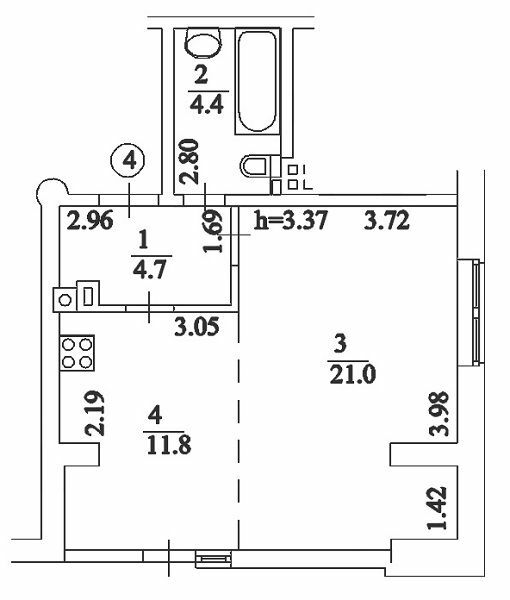 1-комнатная 41.9 м² в ЖК Comfort Club от 39 300 грн/м², Киев