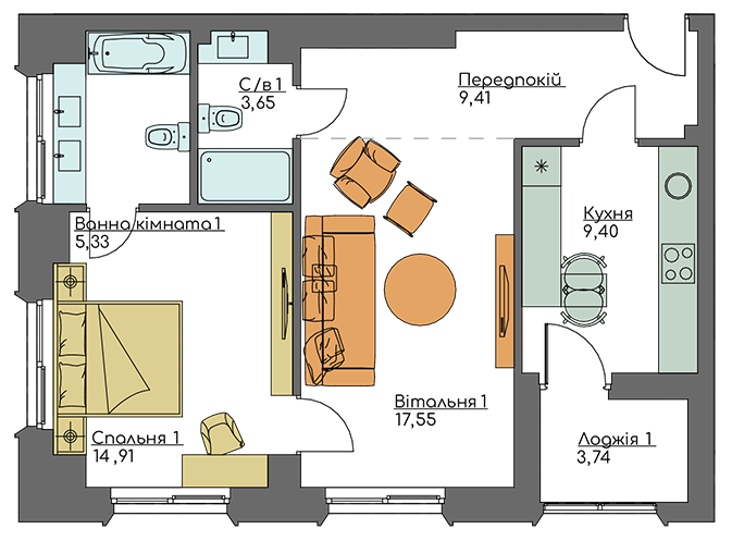 2-комнатная 63.99 м² в ЖК Resident Concept House от 68 900 грн/м², Киев